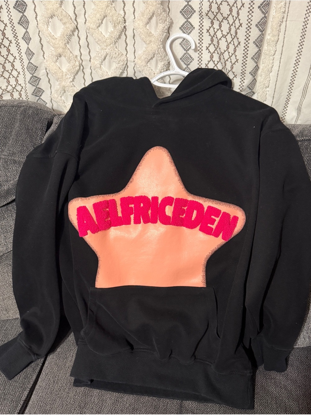 Aelfric Eden Black Crewneck Sweatshirt with Peach Star and Pink Logo